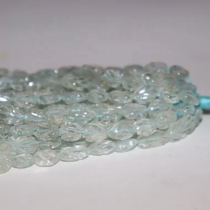 Perles de sculpture aigue-marine forme ovale bleue 6*8mm 16 pouces pierre naturelle pour la fabrication de bijoux - Product Image 1