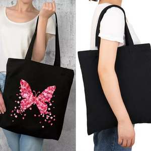 Bolsa de Tela Personalizada con Estampado de Mariposas, 12oz, Algodón Negro, Venta al Por Mayor, OEM, Bolsa de Compras Promocional - Product Image 5