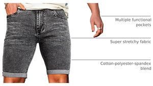 Shorts en jean délavé pour homme, taille mi-haute, coupe droite, décontracté, été, coton respirant avec poches - Product Image 6