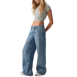 กางเกงยีนส์คาร์โก้ขาบานทรงหลวมเอวสูงสำหรับผู้หญิงรุ่นใหม่ สไตล์สตรีทแวร์ สีซีด ลุคสบายๆ แฟชั่นขายส่ง - Product Image 1