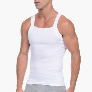 Men's Sleeveless <b>White</b> Knitted Breathable Polyester Cotton Tank <b>Top</b> Athletic Gym <b>Vest</b> Shapewear Underwear Muscle Fit - Product Image 3