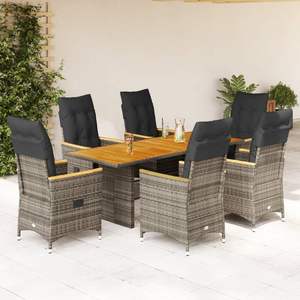 <b>Grey</b> Rattan Garden <b>Dining</b> <b>Set</b> 6 Seater Teak <b>Table</b> Outdoor Furniture Weather Resistant Contemporary Design - Product Image 1