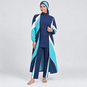Nouvel ensemble burkini 4 pièces respirant et à séchage rapide, imprimé sur le devant, pour femme, maillot de bain modeste, coupe haute, burkinis islamiques - Product Image 1