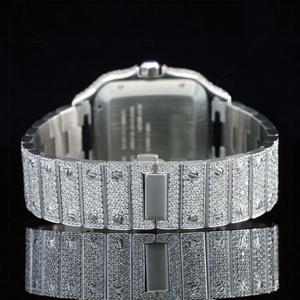 Montre Hip Hop de Luxe de Qualité Supérieure pour Homme, Cadran Carré Style Romain, Moissanite Sertie, Mouvement à Quartz, Entièrement Diamantée, Boîtier en Acier Inoxydable - Product Image 4