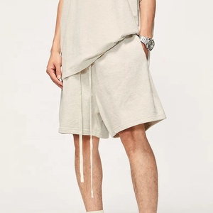 Shorts Bermuda décontractés pour hommes, couleur unie, taille mi-haute, en coton tricoté respirant, avec cordon de serrage - Product Image 1