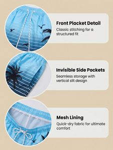 Traje de Baño para Hombre de Secado Rápido, Antibacterial, con Estampado de Palmeras a Rayas, Cordón Ajustable, Corte Regular, Poliéster/Nailon, 1 Pieza - Product Image 5