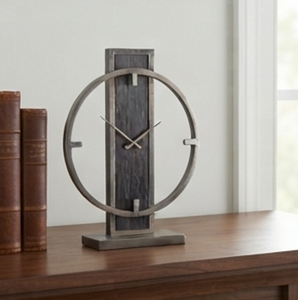 Modern Geometric Wood Desk <b>Clock</b> With Sleek Open-Circle Metal Frame Finish Rustic Design <b>Battery</b> Operated Quartz Movement - Product Image 3