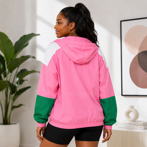 เสื้อคลุมคาร์ดิแกนมีฮู้ดซิปสีชมพูเขียวแบบ Color Blocking ของ Cosh International Sorority Sisterhood สำหรับผู้หญิง สวมใส่สบาย แขนยาว แห้งเร็ว - Product Image 5