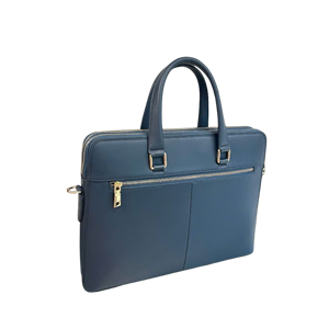 Maletín Unisex de Cuero Genuino Azul Marino, Clásico, Casual, Lujoso, con Cierre de Cremallera Dorada, Hecho a Mano, Impermeable, Ligero y Portátil - Product Image 3