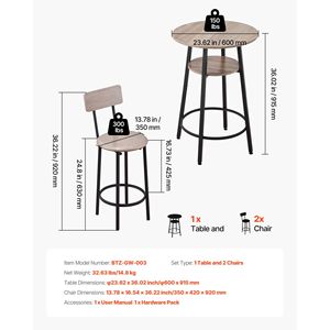 Set of 3pcs 23.5\" Rounded Corner <b>Bar</b> <b>Tables</b> with Two Stools Comfortable Pub <b>Table</b> Furniture - Product Image 3