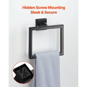 Ensemble d'accessoires de salle de bain 10 pièces noir mat, barres porte-serviettes de 24 pouces, 2 porte-serviettes, 4 porte-peignoirs, accessoires de bain haut de gamme en acier inoxydable - Product Image 4