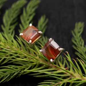 Boucles d'oreilles clous octogonales en agate naturelle du Montana, en argent sterling 925 plaqué or, faites à la main, avec pierre orange délicate, bijoux massifs, cadeau - Product Image 5