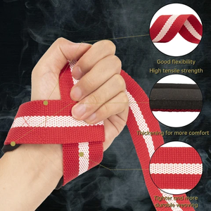 สายรัดข้อมือยกน้ำหนักแบบสั่งทำ OEM ลายเส้นคู่ ผ้าฝ้ายยืดหยุ่น สายรัดข้อมือพยุงข้อมือสำหรับยกน้ำหนัก สายรัดออกกำลังกาย - Product Image 2