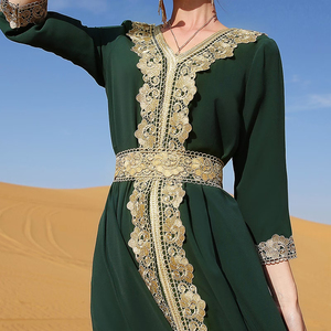Elegant <b>Green</b> Chiffon Luxury Maxi Dress V-Neck Long Sleeve Embroidered Rhinestone A-Line Gown Handmade Solid Color Evening Dress - Product Image 6