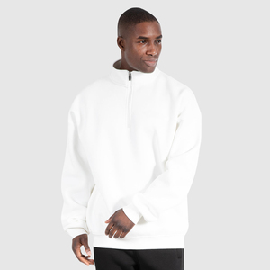 Sweat-shirt d'hiver personnalisé épais pour homme, coupe oversize à épaules tombantes, avec demi-zip et capuche brodée - Product Image 1