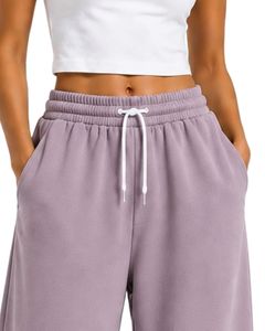 Dusty Mauve <b>Women</b> Wide Leg Sweatpants High Waist Loose Fit Casual Streetwear Lounge <b>Fleece</b> <b>Trousers</b> With Drawstring Pockets - Product Image 5