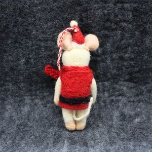 Cute Knitted Mouse Christmas Decoration in <b>Red</b> Santa Hat and Scarf Handmade <b>Ornament</b> - Product Image 2