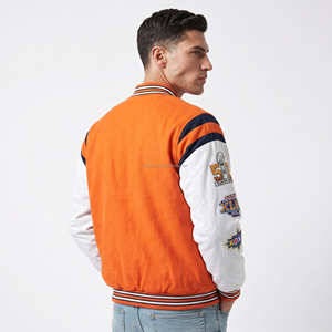 Chaqueta Varsity Naranja para Hombre, Diseño con Parches Bordados, Corte Regular, 100% Algodón, Casual, Transpirable, Secado Rápido, Ecológica - Product Image 5