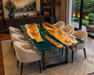 Wholesale Live Edge Wood <b>Epoxy</b> Coffee <b>Table</b> Green <b>Resin</b> Modern Round Eco-Friendly Diwali Custom Size Handmade Furniture - Product Image 1