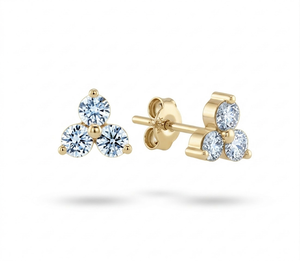 Pendientes de tuerca de oro amarillo de 22 quilates con tres diamantes cultivados en laboratorio, corte brillante redondo CVD, modernos para fiestas de aniversario - Product Image 5