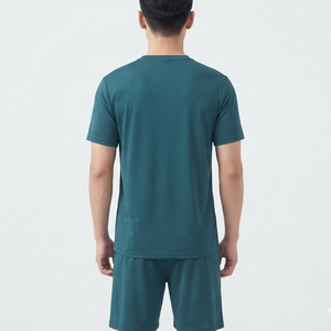 Ensemble T-shirt et short décontracté en coton bleu sarcelle uni pour homme, col rond, manches courtes, respirant, tenue d'été – Fabricant OEM - Product Image 3