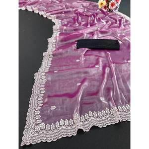 FANCY ORGANZA SOIE BRODERIE SEQUENCE TRAVAIL SAREE AVEC CHEMISIER NON COUDU ROSE - Product Image 1