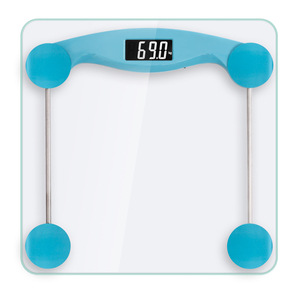 Balance de salle de bain numérique en verre trempé rectangulaire, capacité 150 kg, écran LCD, antidérapante, bleue - Product Image 5