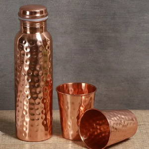 Luxury Plain Copper Classic Water Bottle with Mirror Finish | Eco-Friendly Reusable Metal Large Capacity for Daily Use - Product Image 1