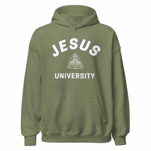 Sweat à capuche Jesus Loves Me pour hommes, femmes et jeunes, col rond, broderie en chenille, thème universitaire chrétien - Product Image 1