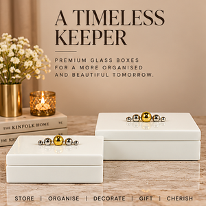 Ivory White Glass Jewelry Storage Box with <b>Gold</b> Sphere Handle Glossy Finish Soft Lining Decorative Keepsake and Vanity Organizer - Product Image 2