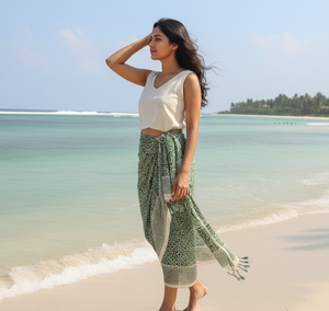 Sarong Bandeau de algodón hecho a mano de manga larga, hermoso estampado Floral a mano, verano, playa, decorativo, Pareo Bagru 1, ropa de playa - Product Image 3