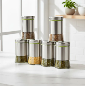 Juego de salero y pimentero de acero inoxidable premium con frascos de vidrio de 100 ml, juego de 6 piezas con orificios ajustables y soporte cromado. - Product Image 6