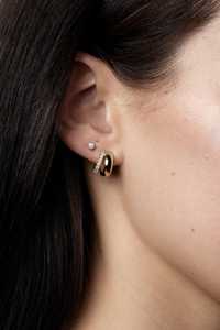 Diamond Double Band <b>Hoop</b> <b>Earring</b> Custom 14K 18K <b>Solid</b> Gold Push Back Prong Set Luxury Fine Jewelry Cut Lab Grown Chunky Huggies - Product Image 6