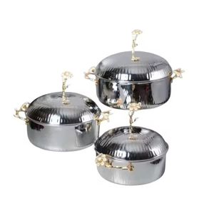 Hammered Stainless Steel Casserole <b>Dish</b> <b>Set</b> with Lid Double Handle Insulated Food Warmer <b>Serving</b> Pot Kitchen <b>Set</b> - Product Image 3