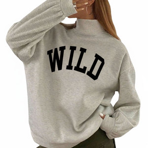 Sweat-shirt à col montant en tricot surdimensionné pour femme, avec logo personnalisé de qualité professionnelle, en tissu d'hiver, à manches longues, avec badge sur l'épaule - Product Image 6