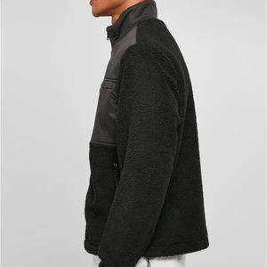 Unisex Black Fleece <b>Jacket</b> Zip Style Soft Sherpa Nylon Panel Stand Collar Long Sleeve Warm Outerwear <b>Jacket</b> With Embroidery Logo - Product Image 3