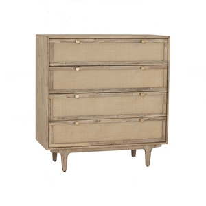 Cómoda Alta de Madera y Ratán Contemporánea, Mueble de Almacenamiento para Dormitorio, Mueble para el Hogar - Product Image 1