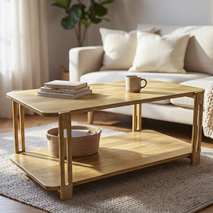 Mesa de Centro Plegable de Madera de Mango Sólida de Dos Niveles, Estilo Moderno de Mediados de Siglo y Retro, Acabado Natural, Duradera, para Sala de Estar - Product Image 2