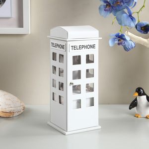 Boîte à bijoux en cuir de style téléphonique britannique, 11,5 pouces de haut, couleur blanche - Product Image 3
