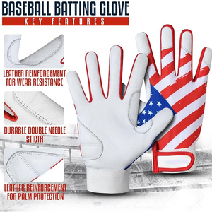 Gants de frappe de baseball avec drapeau américain, rouge, blanc, bleu, en cuir, durables, pour l'entraînement, haute performance, pour les joueurs d'équipe - Product Image 6