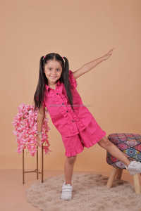 ชุดเสื้อผ้าเด็กคอลเลกชั่นฤดูร้อนสำหรับเด็กผู้หญิงเสื้อเชิ้ตลำลองแขนสั้นสีทึบสำหรับเด็ก1-5ขวบ - Product Image 3