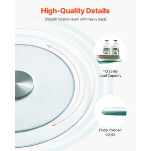 Piatto Girevole in Vetro Temperato 360° per Tavolo da Pranzo, 20 Pollici, Trasparente, Elegante Decorazione da Tavola - Product Image 3