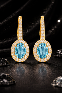 <b>Blue</b> Topaz Oval <b>Earrings</b> 925 Sterling Silver Handmade Gemstone Halo Gold Plated <b>Earrings</b> For Women Jewelry - Product Image 4