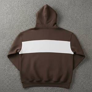 Sweat-shirt à capuche marron pour homme, design color block, coupe classique, vêtement décontracté pour l'automne, tissu en molleton 100% coton - Product Image 5