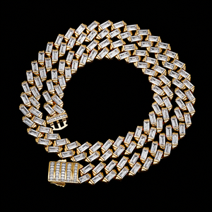 Exclusive Women's 18K Gold Filled Moissanite Diamond <b>Necklace</b> Baguette Cut Channel Setting Geometric Link <b>Chain</b> Party Jewelry - Product Image 1