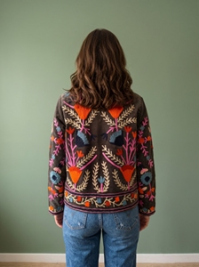 <b>Womens</b> Breathable Woven Embroidered Suzani <b>Jacket</b> with Colorful Floral Designs Ethnic Boho Outerwear - Product Image 5
