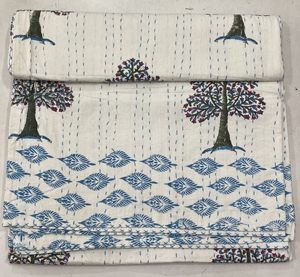 Silkgram Traditional Indian Cotton <b>Quilt</b> Floral Pattern Embroidered Hand Wash Eco-Friendly All-Season Home Decor <b>Throw</b> Rajasthan - Product Image 2