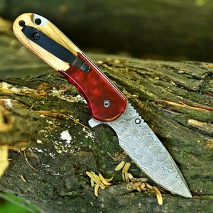 Navaja de Bolsillo Plegable de Acero de Damasco Hecha a Mano Personalizada OEM de Alta Calidad 58HRC con Mango de Madera de Resina y 3 Años de Garantía Pasha Enterprises - Product Image 2