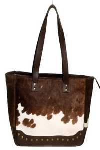Sac fourre-tout classique en cuir véritable avec poils de vache, couleur unie, fermeture éclair, broderie, sac à main pour femme, sac à bandoulière LHTB-0104 - Product Image 3
