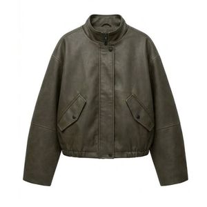 Custom Breathable Patchwork Sheepskin <b>Leather</b> <b>Jacket</b> Multi Brown Geometry Spread Fold Neckline Elastic Hem <b>Plus</b> Women Coats - Product Image 5